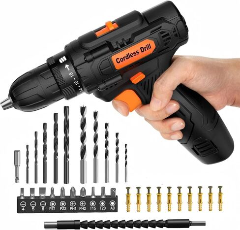 12V Electric Cordless Drill Driver, Power Drill Set With 2.0Ah Battery and Charger, 2 Variable Speeds, 18+1 Torque Settings, 3/8'' Keyless Chuck, LED Light, 42 Accessories in Kuwait