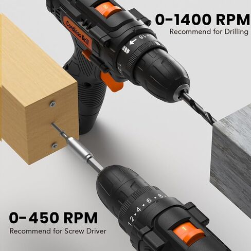 12V Electric Cordless Drill Driver, Power Drill Set With 2.0Ah Battery and Charger, 2 Variable Speeds, 18+1 Torque Settings, 3/8'' Keyless Chuck, LED Light, 42 Accessories in Kuwait