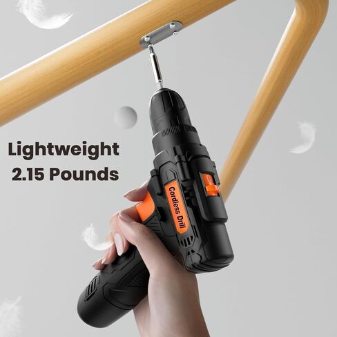 12V Electric Cordless Drill Driver, Power Drill Set With 2.0Ah Battery and Charger, 2 Variable Speeds, 18+1 Torque Settings, 3/8'' Keyless Chuck, LED Light, 42 Accessories in Kuwait
