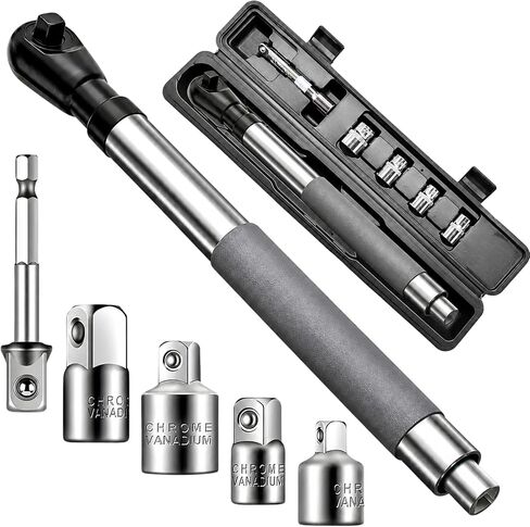 1/2" Offset Extension Wrench Impact Ratchet Extender with 2.8" Drill Adapter, 5 Socket Adapters, High Torque 74 FT-LB Manual & 50 FT-LB Electric Wrench for Tight Space, Automotive Repair, DIY in Kuwait