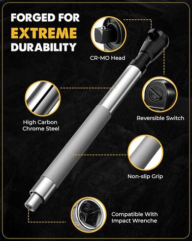 1/2" Offset Extension Wrench Impact Ratchet Extender with 2.8" Drill Adapter, 5 Socket Adapters, High Torque 74 FT-LB Manual & 50 FT-LB Electric Wrench for Tight Space, Automotive Repair, DIY in Kuwait