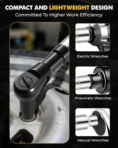 1/2" Offset Extension Wrench Impact Ratchet Extender with 2.8" Drill Adapter, 5 Socket Adapters, High Torque 74 FT-LB Manual & 50 FT-LB Electric Wrench for Tight Space, Automotive Repair, DIY in Kuwait