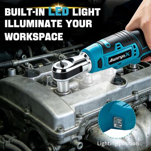 AwxryoX 3/8" Cordless Ratchet Wrench,89 FT-LBS (120N.m) Brushless Electric Ratchet Tool Kit with 2 x 2.0Ah,0-320RPM 21V Matraca Electrica with 7 Sockets,1/2" Adapter for Auto Repair Household DIY in Kuwait