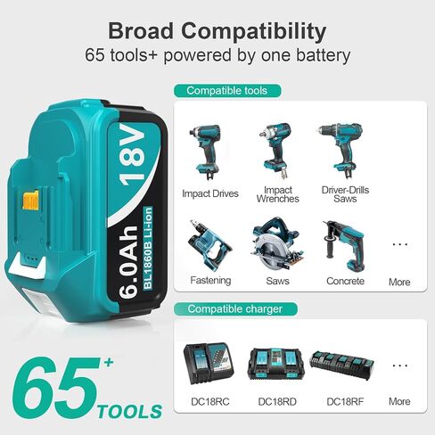Upgraded 6.0Ah Replcement for Makita 18V Battery 2Pack with Charger Compatible with Makita 18 Volt Power Tools Black in Kuwait