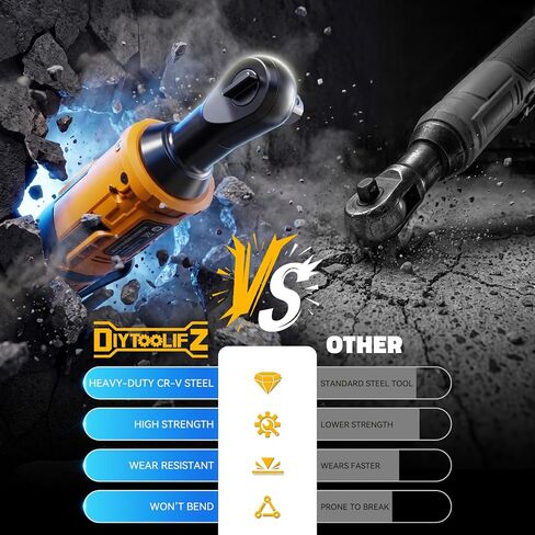 DIYtoolifz 3/8" Cordless Ratchet Wrench 95 ft-lbs with 13 pcs Socket set | Compatible with Dewalt 20V Battery, Variable Speed Electric Ratchet, 1/2" & 1/4" Adapters, and 3" Extension Bar, Tool Only in Kuwait