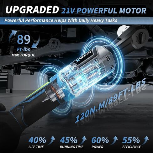 AwxryoX 3/8" Cordless Ratchet Wrench, 120N.m (89 FT-LBS) 21V Brushless Power Ratchet Driver, Electric Ratchet Tool, 2×2.0Ah Batteries, 300RPM Variable Speed, 8 Sockets, 1/4" Adapter & 3" Extension Bar in Kuwait