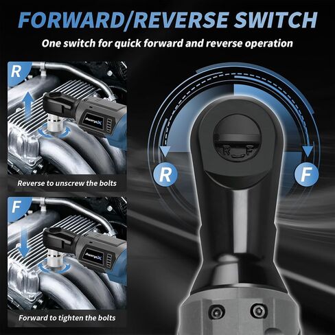 AwxryoX 3/8" Cordless Ratchet Wrench, 120N.m (89 FT-LBS) 21V Brushless Power Ratchet Driver, Electric Ratchet Tool, 2×2.0Ah Batteries, 300RPM Variable Speed, 8 Sockets, 1/4" Adapter & 3" Extension Bar in Kuwait