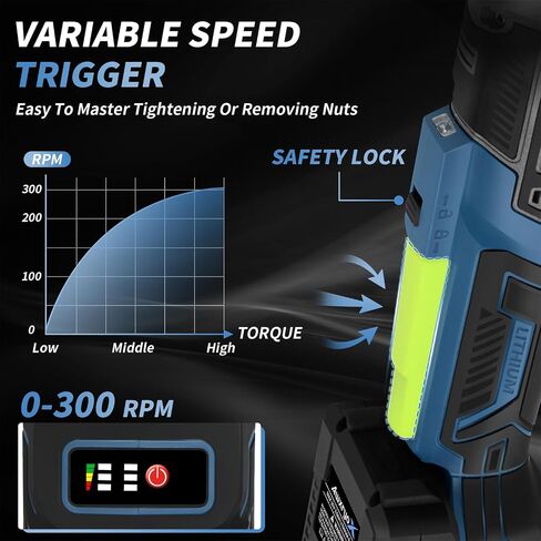 AwxryoX 3/8" Cordless Ratchet Wrench, 120N.m (89 FT-LBS) 21V Brushless Power Ratchet Driver, Electric Ratchet Tool, 2×2.0Ah Batteries, 300RPM Variable Speed, 8 Sockets, 1/4" Adapter & 3" Extension Bar in Kuwait
