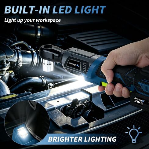 AwxryoX 3/8" Cordless Ratchet Wrench, 120N.m (89 FT-LBS) 21V Brushless Power Ratchet Driver, Electric Ratchet Tool, 2×2.0Ah Batteries, 300RPM Variable Speed, 8 Sockets, 1/4" Adapter & 3" Extension Bar in Kuwait
