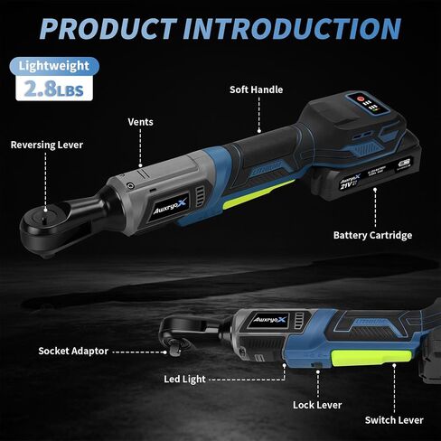 AwxryoX 3/8" Cordless Ratchet Wrench, 120N.m (89 FT-LBS) 21V Brushless Power Ratchet Driver, Electric Ratchet Tool, 2×2.0Ah Batteries, 300RPM Variable Speed, 8 Sockets, 1/4" Adapter & 3" Extension Bar in Kuwait