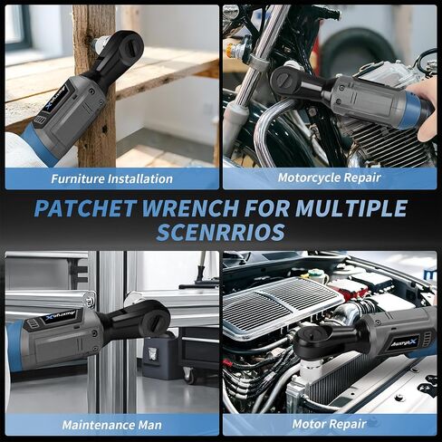 AwxryoX 3/8" Cordless Ratchet Wrench, 120N.m (89 FT-LBS) 21V Brushless Power Ratchet Driver, Electric Ratchet Tool, 2×2.0Ah Batteries, 300RPM Variable Speed, 8 Sockets, 1/4" Adapter & 3" Extension Bar in Kuwait
