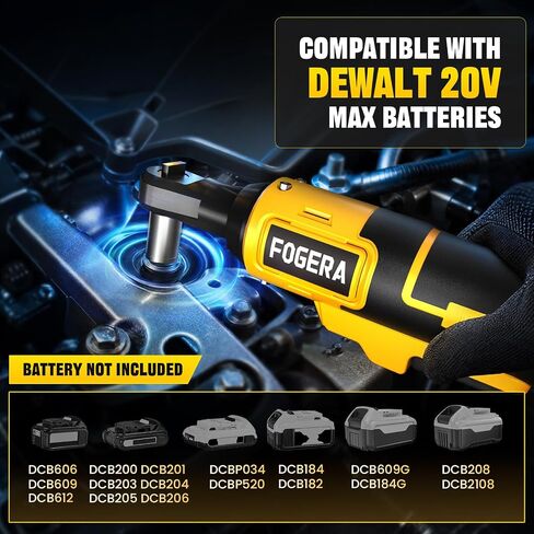 3/8" Cordless Ratchet Wrench Compatible with DEWALT 20V MAX Battery, 74Ft-Lbs (100N.m) Electric Ratchet with Brushless Motor, Variable Speed, 7 Sockets, 1/4" Adapters (Battery Not Included) in Kuwait