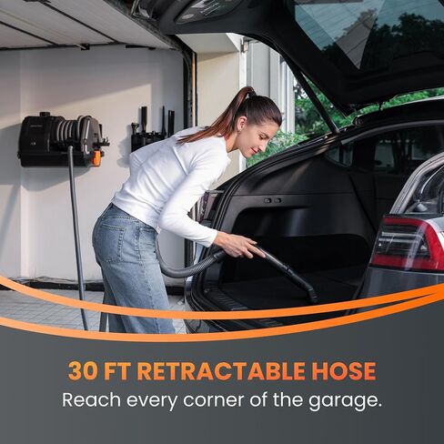 Giraffe Tools Grandstorm Retractable Vacuum Cleaner, Wall Mounted with 30FT Hose, Wet Dry Vacuum Cleaner with 6 Nozzles for Car Detailing Normal Version, Grey (No Remote Control Function) in Kuwait