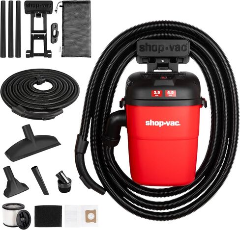 Shop-Vac 3.5 Gallon Wall-Mounted Shop Vacuum Wet and Dry with 18 Ft Long Hose, 4.5 Peak HP Portable Wet Dry Vacuum with Multi-Attachments, 6 Ft Cord, Storage Bag, Ideal for Garage, Car & Workshop in Kuwait