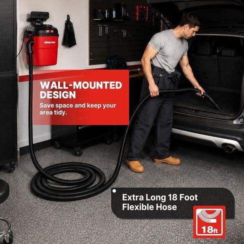 Shop-Vac 3.5 Gallon Wall-Mounted Shop Vacuum Wet and Dry with 18 Ft Long Hose, 4.5 Peak HP Portable Wet Dry Vacuum with Multi-Attachments, 6 Ft Cord, Storage Bag, Ideal for Garage, Car & Workshop in Kuwait