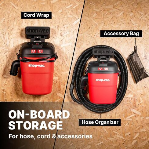 Shop-Vac 3.5 Gallon Wall-Mounted Shop Vacuum Wet and Dry with 18 Ft Long Hose, 4.5 Peak HP Portable Wet Dry Vacuum with Multi-Attachments, 6 Ft Cord, Storage Bag, Ideal for Garage, Car & Workshop in Kuwait