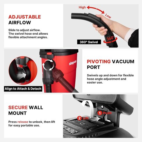 Shop-Vac 3.5 Gallon Wall-Mounted Shop Vacuum Wet and Dry with 18 Ft Long Hose, 4.5 Peak HP Portable Wet Dry Vacuum with Multi-Attachments, 6 Ft Cord, Storage Bag, Ideal for Garage, Car & Workshop in Kuwait