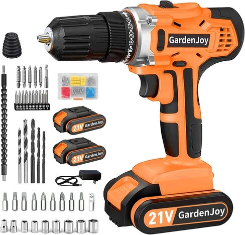 مجموعة مثقاب لاسلكية 20 فولت من GardenJoy، مجموعة بطارية كهربائية مع شاحن 30 نانومتر 2 سرعتين 3/8 بوصة بدون مفتاح 24+1 لقم مفك عزم الدوران مع ضوء عمل كهربائي LED للنساء DIY in Kuwait
