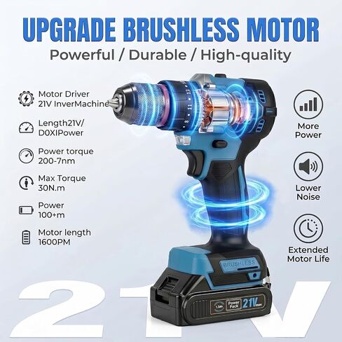 Brushless Cordless Drill Driver Kit, 575 In-Lbs Torque, 25+1 Clutch, 2-Speed Power Drill for Wood, Metal, DIY Home Repair & Furniture Assembly in Kuwait