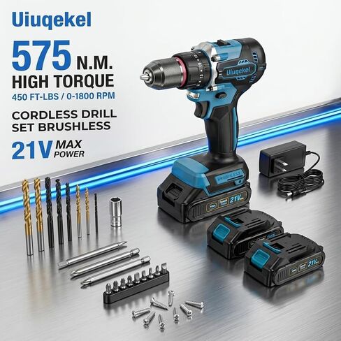 Brushless Cordless Drill Driver Kit, 575 In-Lbs Torque, 25+1 Clutch, 2-Speed Power Drill for Wood, Metal, DIY Home Repair & Furniture Assembly in Kuwait