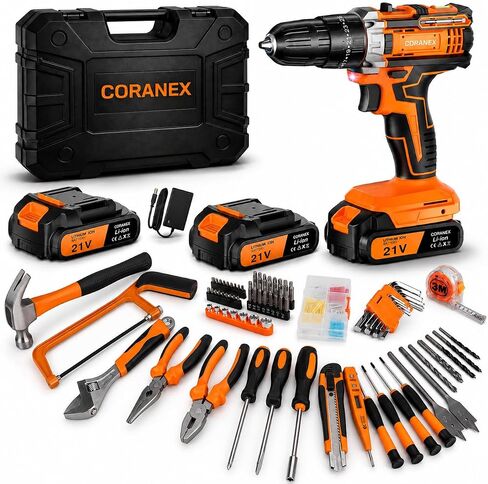 21V Cordless Drill Set with Case | Easy to Control & Lightweight | 2 Batteries | 3/8" Keyless Chuck | For Home Repair & Furniture Assembly in Kuwait