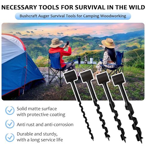 4 Pcs Hand Auger Drill, Heavy Duty Steel Manual Drill Bits for Outdoor Camping, Shelter Building, Bushcraft Gear, Survival Tools, Carpentry Tools in Kuwait