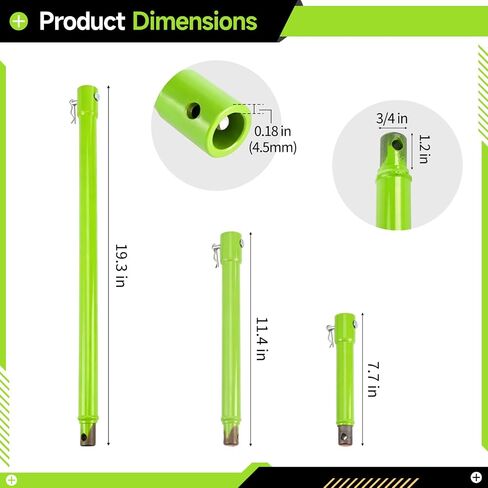 3 Pcs Auger Extension Drill Bits Set, 3/4" Shaft, Green, 7.7/11.4/19.3 in | Post hole digger extension rods in 3 lengths with locking pins for earth auger drilling, garden planting and fence work in Kuwait