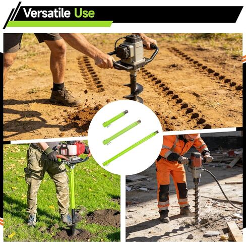 3 Pcs Auger Extension Drill Bits Set, 3/4" Shaft, Green, 7.7/11.4/19.3 in | Post hole digger extension rods in 3 lengths with locking pins for earth auger drilling, garden planting and fence work in Kuwait