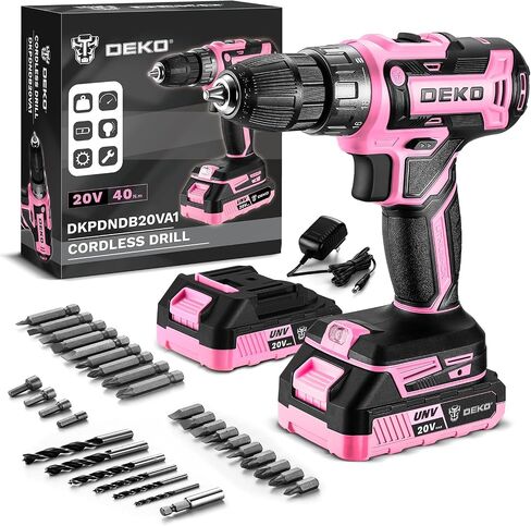 Power Drill Cordless: DEKOPRO 20V Electric Drills with 3/8-Inch Keyless Chuck, Variable Speed, Power Cordless Drill Set Tool with 2 Batteries, Charger&30 Accessories(Gray) in Kuwait