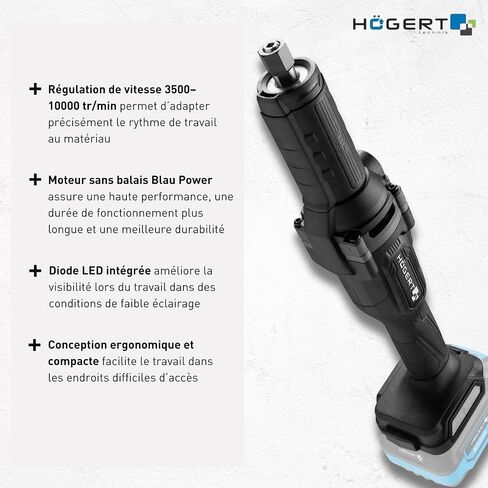 HÖGERT TECHNIK OneAccuSystem Cordless Straight Grinder 18 V Brushless Motor, Rod Grinder for Metal, Wood and Plastic, Speed Control, Wireless, without Battery in Kuwait