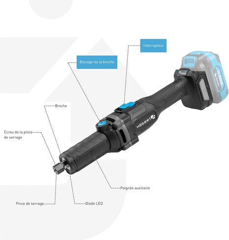 HÖGERT TECHNIK OneAccuSystem Cordless Straight Grinder 18 V Brushless Motor, Rod Grinder for Metal, Wood and Plastic, Speed Control, Wireless, without Battery in Kuwait