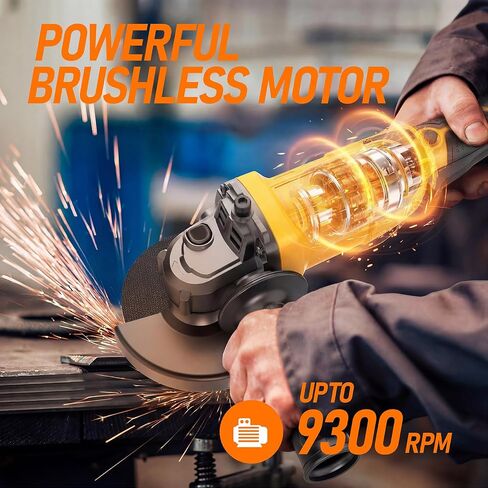 Cordless Angle Grinder Fit for Dewalt 20V Max Battery(No Battery) | 4-1/2" Brushless Angle Grinder with 3 Speeds, 9300RPM, Tool Bag, 6 Wheels for Metal Cutting, Griding,and Polishing in Kuwait