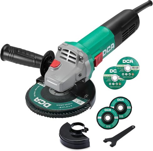 DCA 4-1/2 Inch Angle Grinder, 7.2 Amp Corded Electric Grinder, 860W 11,800 RPM Cut Off Tool with 2 Safety Guards, 4 Discs (Cutting & Flap Discs), Auxiliary Handle, Metal Cutting Power Tool in Kuwait