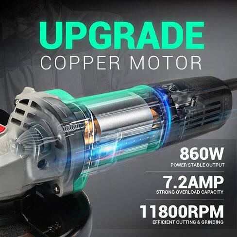 DCA 4-1/2 Inch Angle Grinder, 7.2 Amp Corded Electric Grinder, 860W 11,800 RPM Cut Off Tool with 2 Safety Guards, 4 Discs (Cutting & Flap Discs), Auxiliary Handle, Metal Cutting Power Tool in Kuwait