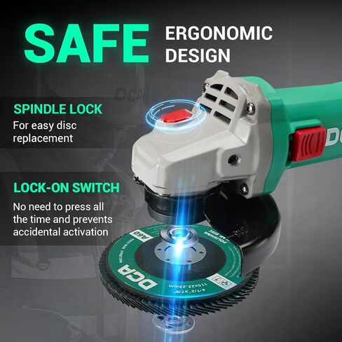 DCA 4-1/2 Inch Angle Grinder, 7.2 Amp Corded Electric Grinder, 860W 11,800 RPM Cut Off Tool with 2 Safety Guards, 4 Discs (Cutting & Flap Discs), Auxiliary Handle, Metal Cutting Power Tool in Kuwait