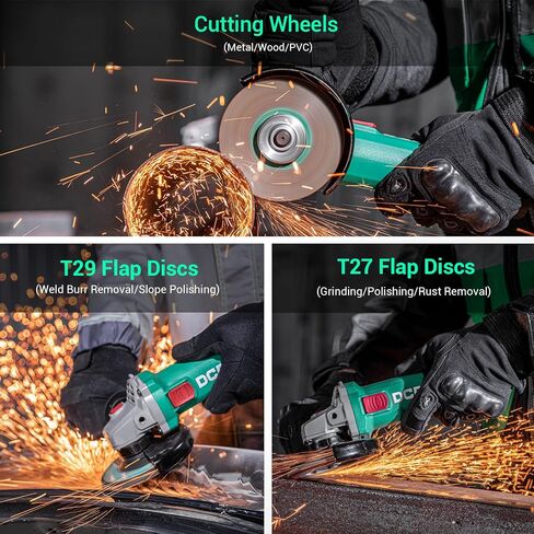 DCA 4-1/2 Inch Angle Grinder, 7.2 Amp Corded Electric Grinder, 860W 11,800 RPM Cut Off Tool with 2 Safety Guards, 4 Discs (Cutting & Flap Discs), Auxiliary Handle, Metal Cutting Power Tool in Kuwait