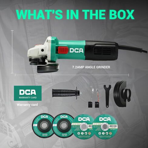 DCA 4-1/2 Inch Angle Grinder, 7.2 Amp Corded Electric Grinder, 860W 11,800 RPM Cut Off Tool with 2 Safety Guards, 4 Discs (Cutting & Flap Discs), Auxiliary Handle, Metal Cutting Power Tool in Kuwait