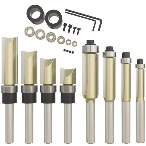 CATITO Trim Router Bits Set - 8 PCS, 4 Flush Trim Router Bits, 4 Pattern Flush Trim Router Bits, 6 Bearings, 2 Wrenches, Router Drill Bit Set Ideal for Cutting on Wooden Materials in Kuwait