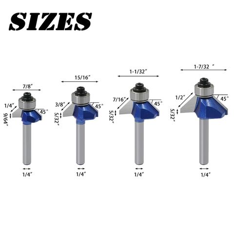 4PCS 45 Degree Chamfer Router Bit Set, 1/4 inch Shank | Carbide Tip, for Woodworking in Kuwait