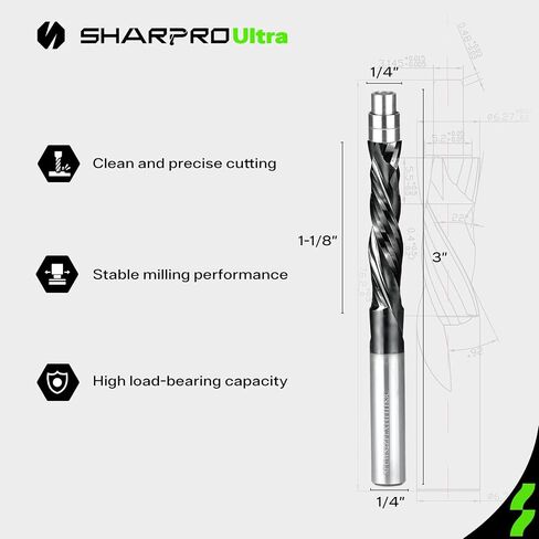 Flush Trim Router Bit 1/4 Inch Shank Compression Spiral Flush Cut Bit with Dual Bottom Bearings Pattern Trimming for Laminate, Plywood, Hardwood and Woodworking Using Handheld Router in Kuwait