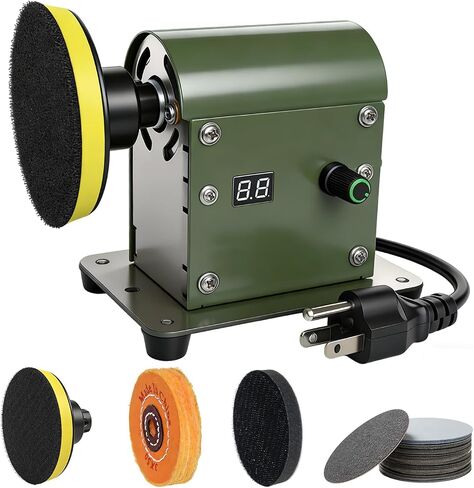Electric Resin Sander and Polishers, Resin Polishing Kit, Adjustable Speed&Low Noise with 28 PCS Wet and Dry Sandpaper and 1Pcs Cotton Polishing wheel for Wood, Jewel, Metal (Olive Green) in Kuwait