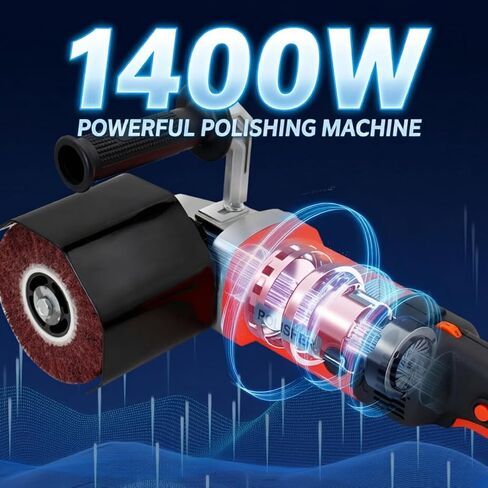 HIGHTOP 1400W Handheld Burnishing Polisher Machine, 110V Electric Sander Polisher with 4 Non-woven Burnishing Wheels (60# 120# 240# 320#) for Wood Stainless Steel Polishing in Kuwait