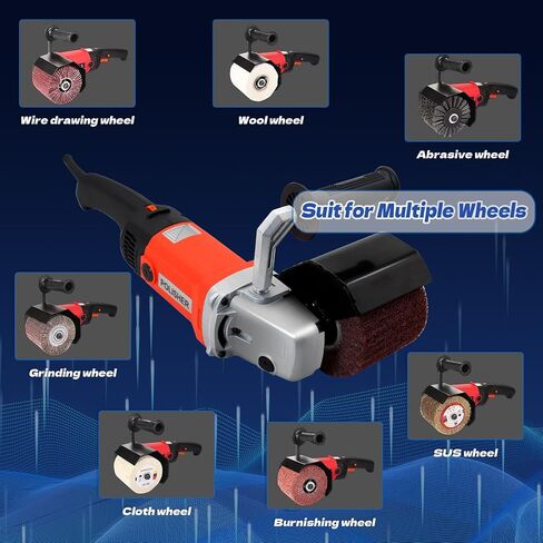 HIGHTOP 1400W Handheld Burnishing Polisher Machine, 110V Electric Sander Polisher with 4 Non-woven Burnishing Wheels (60# 120# 240# 320#) for Wood Stainless Steel Polishing in Kuwait