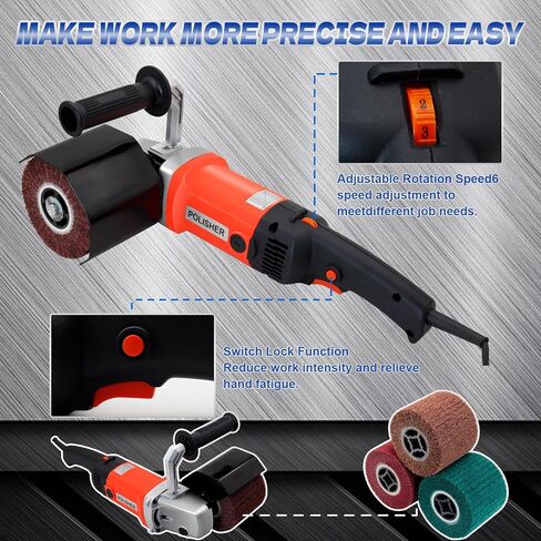 HIGHTOP 1400W Handheld Burnishing Polisher Machine, 110V Electric Sander Polisher with 4 Non-woven Burnishing Wheels (60# 120# 240# 320#) for Wood Stainless Steel Polishing in Kuwait