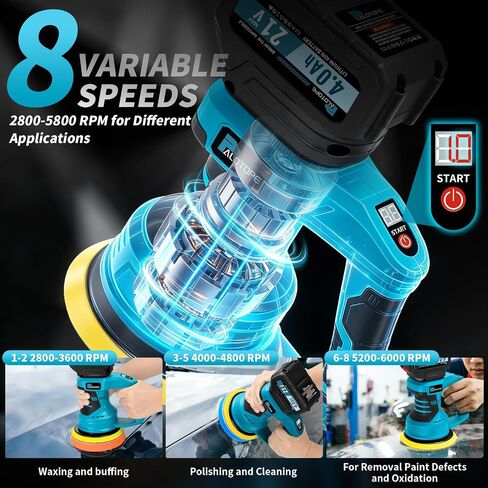 6"Car Buffer Polisher Kit,Pulidora De Autos with 2 x 4.0 Ah Batteries,Car Wax Buffer with 8 Variable Speed Cordless ,Car Wax Buffer for Car Boat Detailing ,Polishing,Scratch Removing in Kuwait