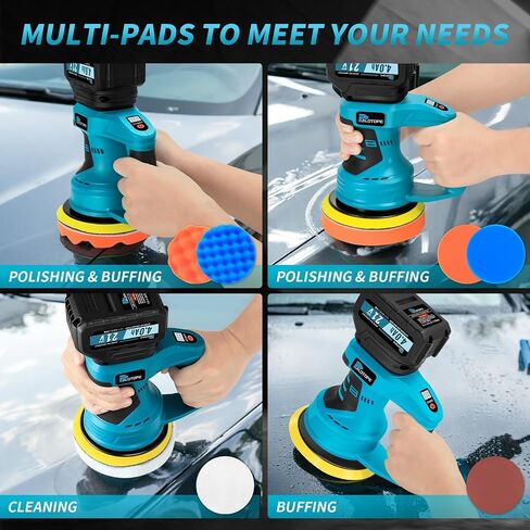 6"Car Buffer Polisher Kit,Pulidora De Autos with 2 x 4.0 Ah Batteries,Car Wax Buffer with 8 Variable Speed Cordless ,Car Wax Buffer for Car Boat Detailing ,Polishing,Scratch Removing in Kuwait