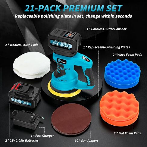 6"Car Buffer Polisher Kit,Pulidora De Autos with 2 x 4.0 Ah Batteries,Car Wax Buffer with 8 Variable Speed Cordless ,Car Wax Buffer for Car Boat Detailing ,Polishing,Scratch Removing in Kuwait