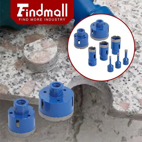 findmall 8pcs Diamond Hole Saw Drill Bits Set, 6-68mm M14 Threaded Core Drill Bits for Tile, Ceramic, Porcelain, Marble, Granite, Stone - Triangle Shank with Storage Case (Blue) in Kuwait