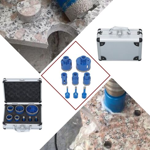 findmall 8pcs Diamond Hole Saw Drill Bits Set, 6-68mm M14 Threaded Core Drill Bits for Tile, Ceramic, Porcelain, Marble, Granite, Stone - Triangle Shank with Storage Case (Blue) in Kuwait