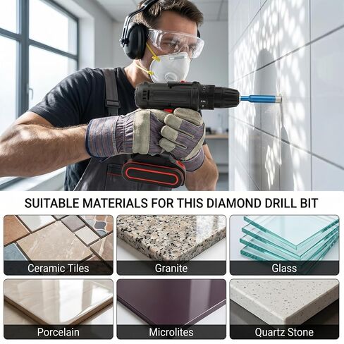 Hacaroa 10 Pcs Dry Diamond Drill Bit Set, 3/16'', 1/4'', 5/16'' 3/8'', 1/2'' Tile Drill Bits for Ceramic, Porcelain, Glass, Marble, Granite, Stone, 1/4 Inch Hex Shank, 5 Sizes, Blue in Kuwait